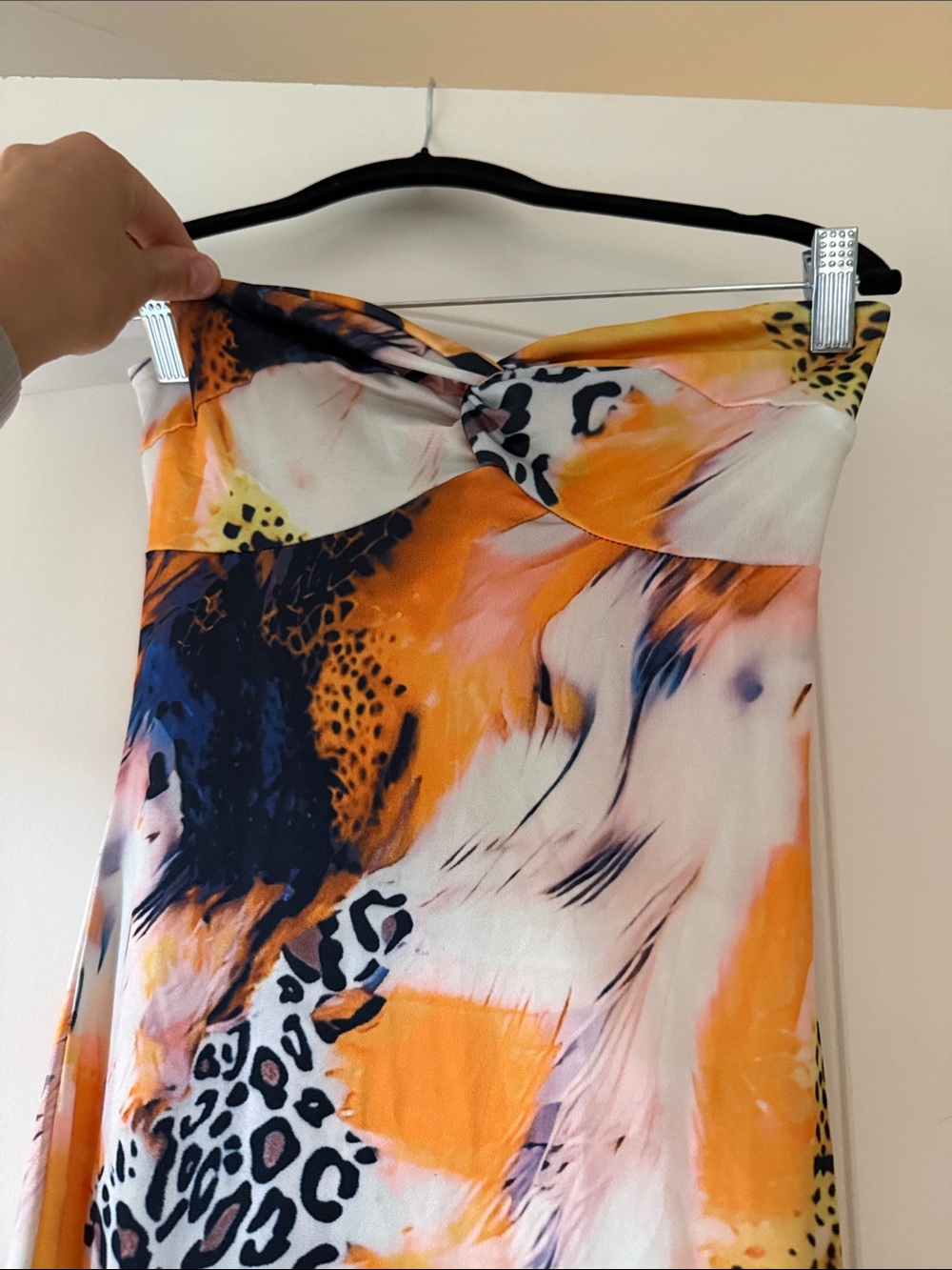 Halter-Neck Maxi Dress in Orange & Black Abstract Print